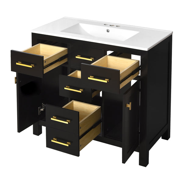 Modern Freestanding Bathroom Vanity Set with Drawers & Storage Cabinet, Solid Wood Frame