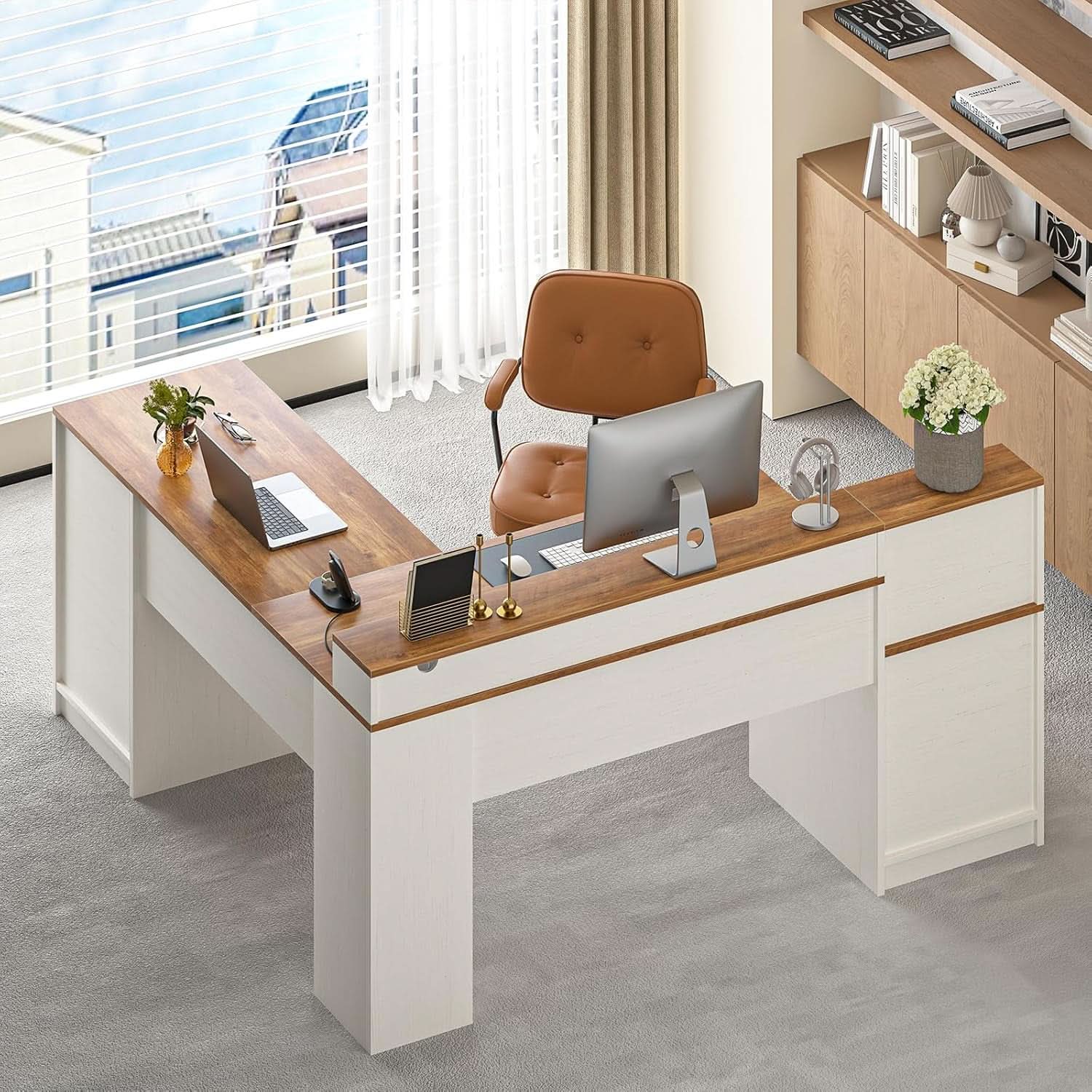63 Inch L Shaped Desk With Built In Charging Station