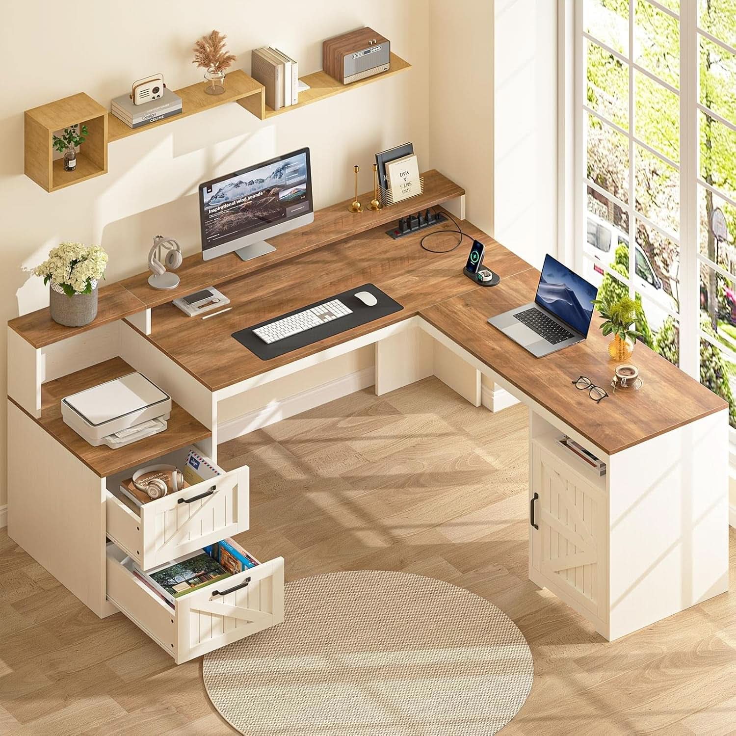 63 Inch L Shaped Desk With Built In Charging Station
