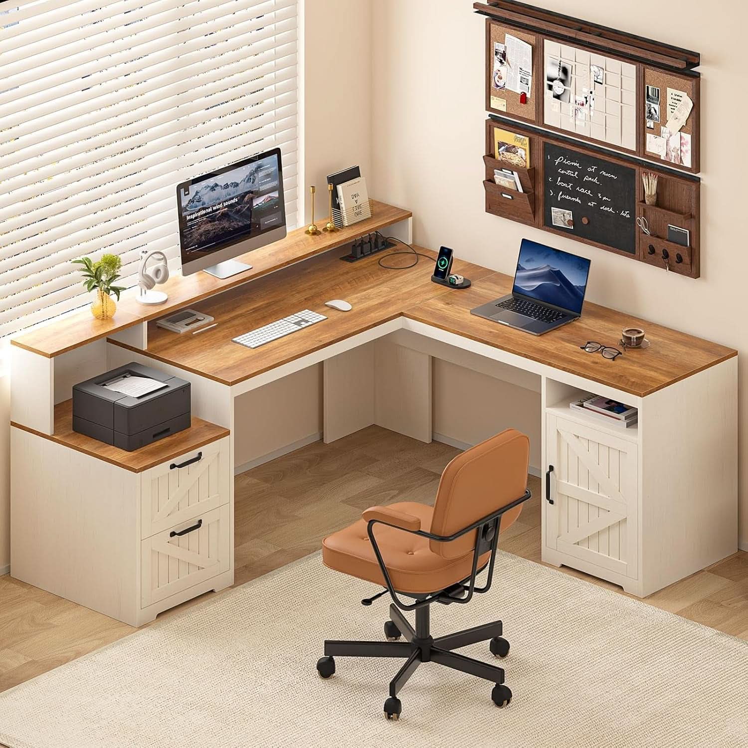 63 Inch L Shaped Desk With Built In Charging Station