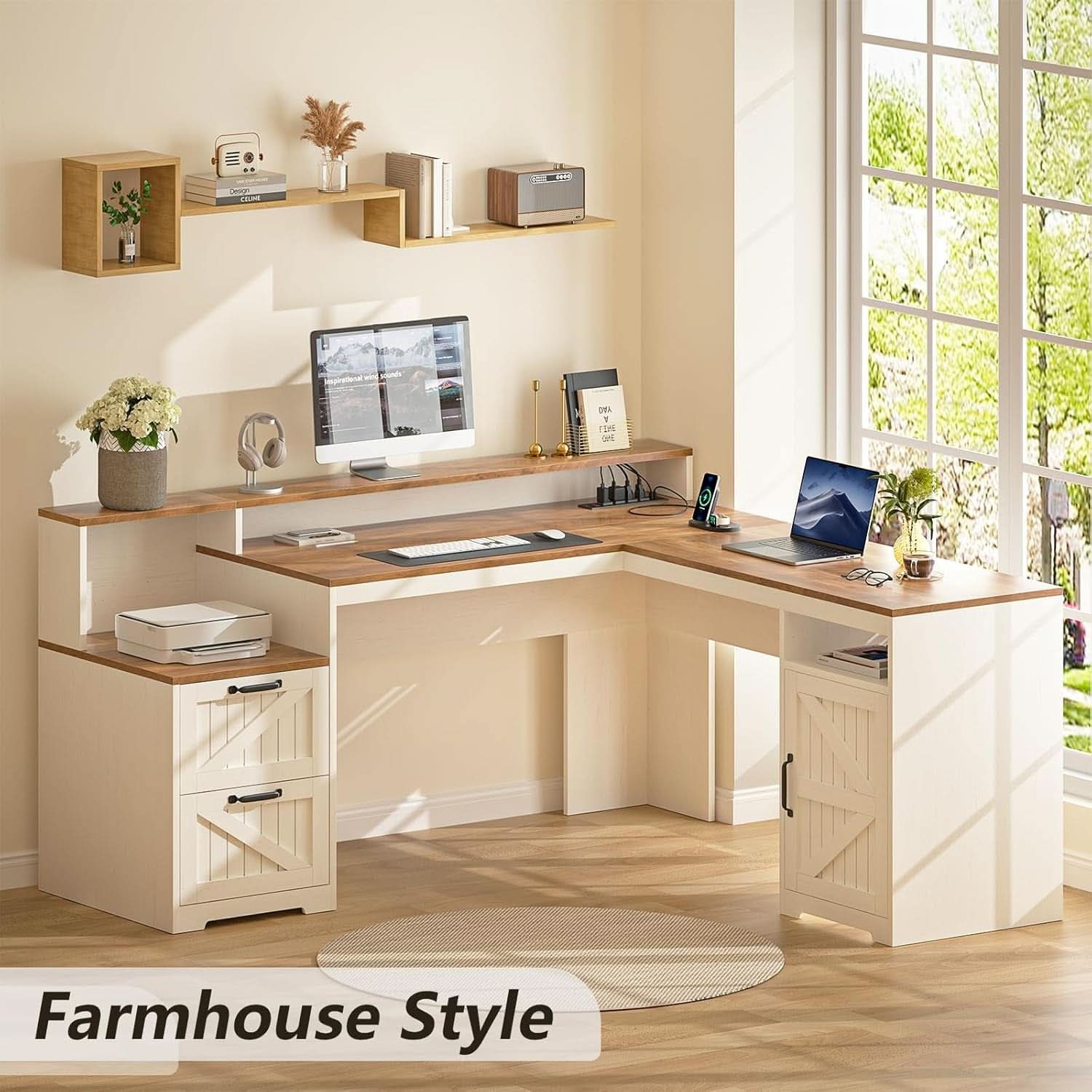 63 Inch L Shaped Desk With Built In Charging Station