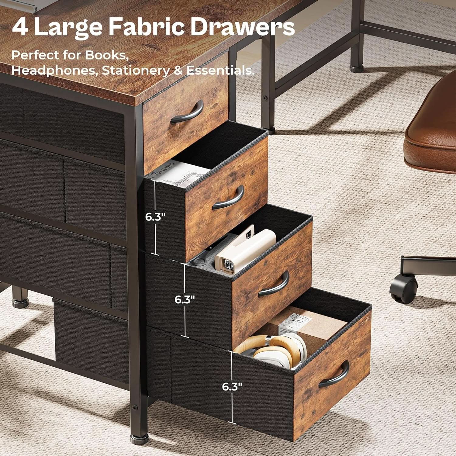 63 Inch L Shaped Desk With Built In Power Outlets And USB