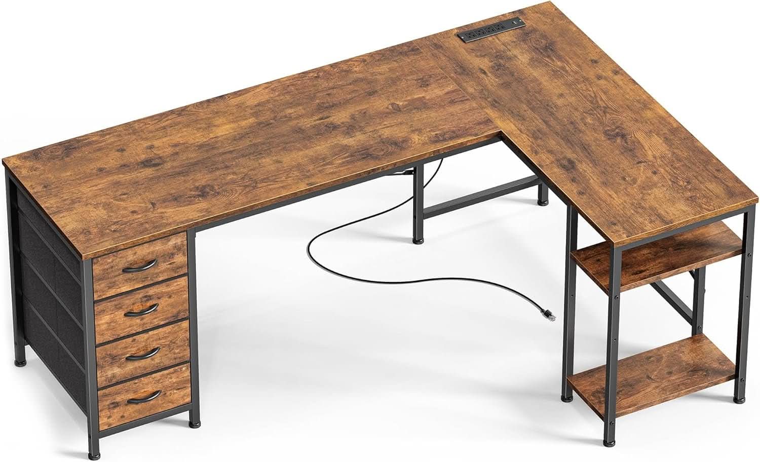 63 Inch L Shaped Desk With Built In Power Outlets And USB