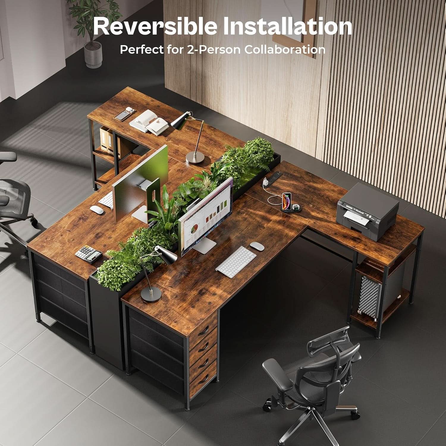 63 Inch L Shaped Desk With Built In Power Outlets And USB