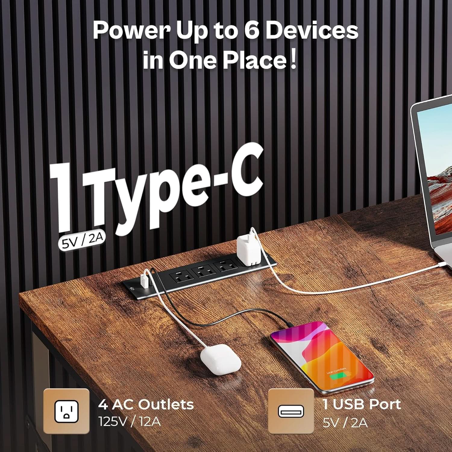 63 Inch L Shaped Desk With Built In Power Outlets And USB
