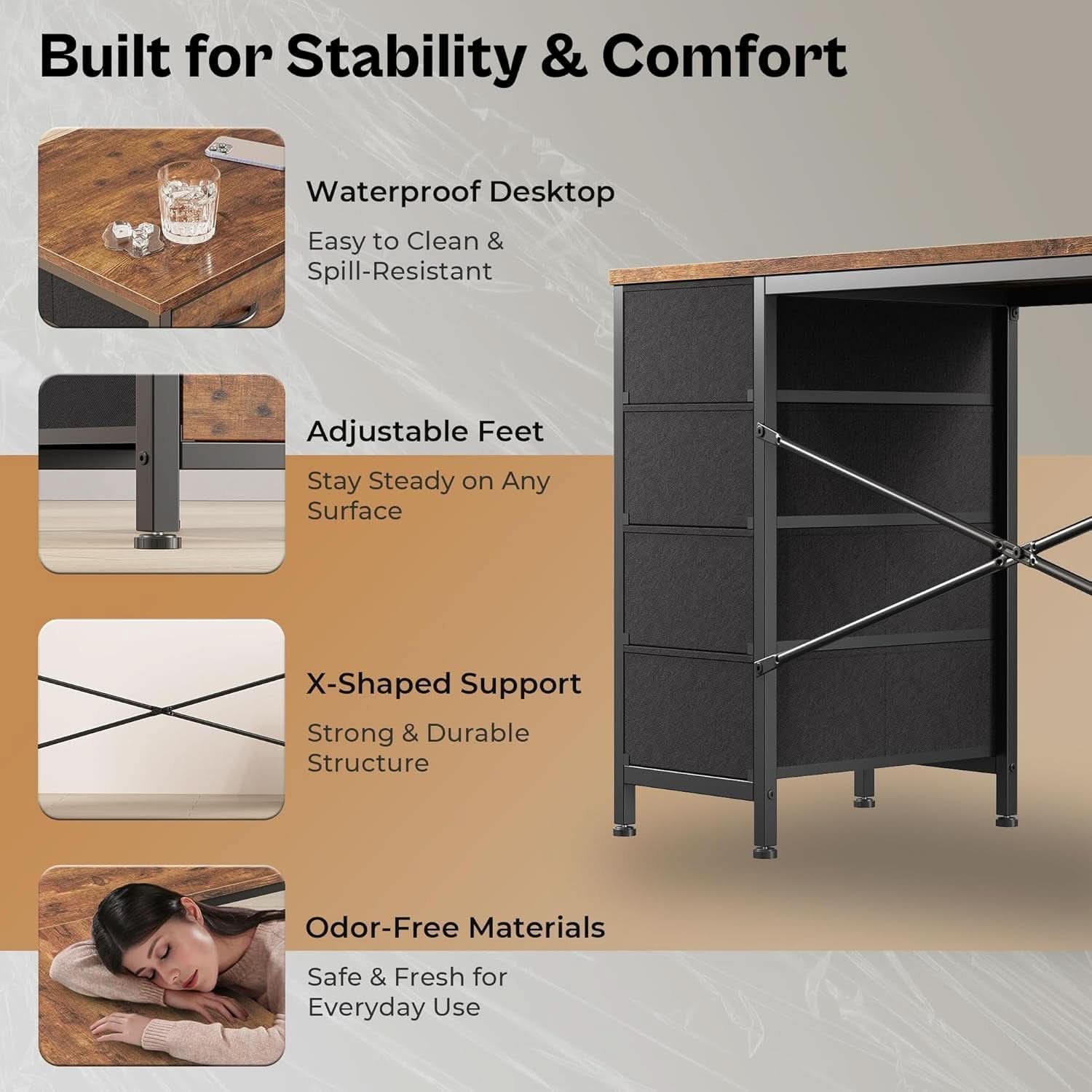 63 Inch L Shaped Desk With Built In Power Outlets And USB