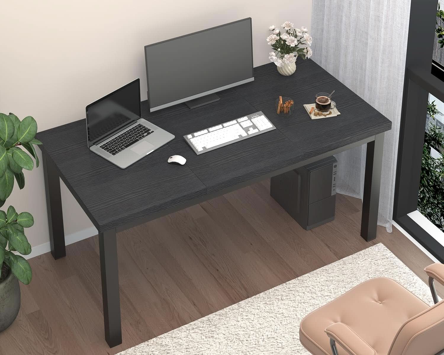 63 Inch Black Computer Desk For Home Office Setup And Study