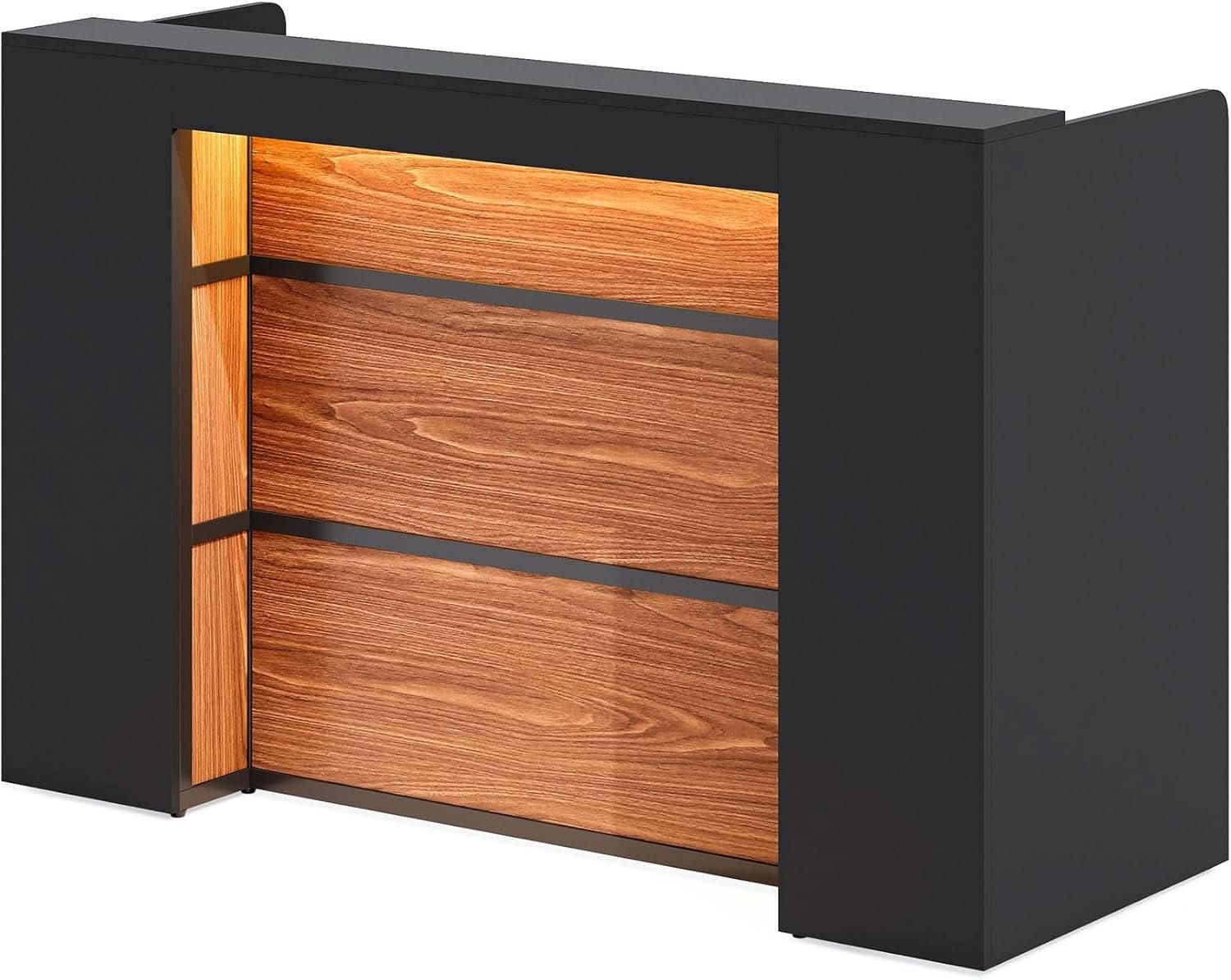 63 Inch Reception Desk Black And Brown Office Counter
