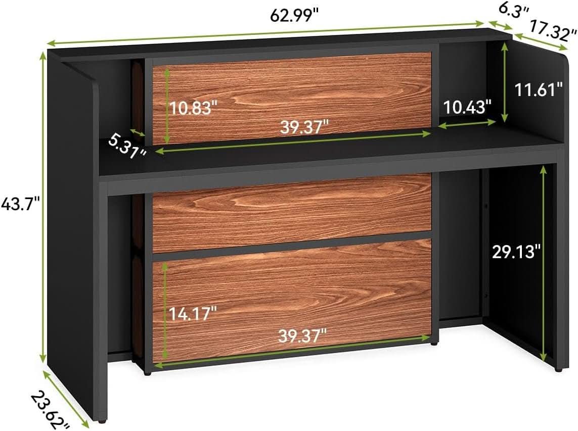 63 Inch Reception Desk Black And Brown Office Counter