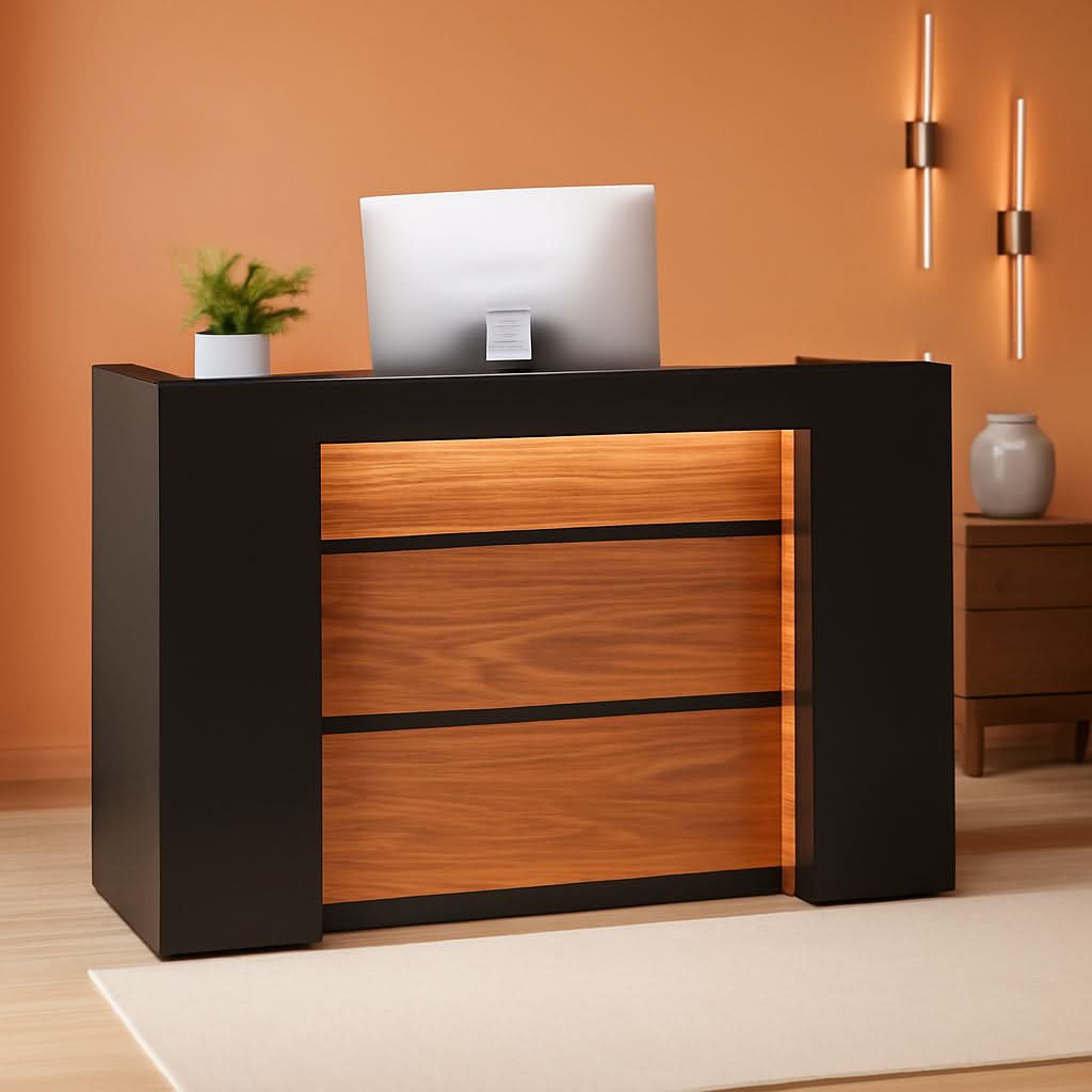 63 Inch Reception Desk Black And Brown Office Counter