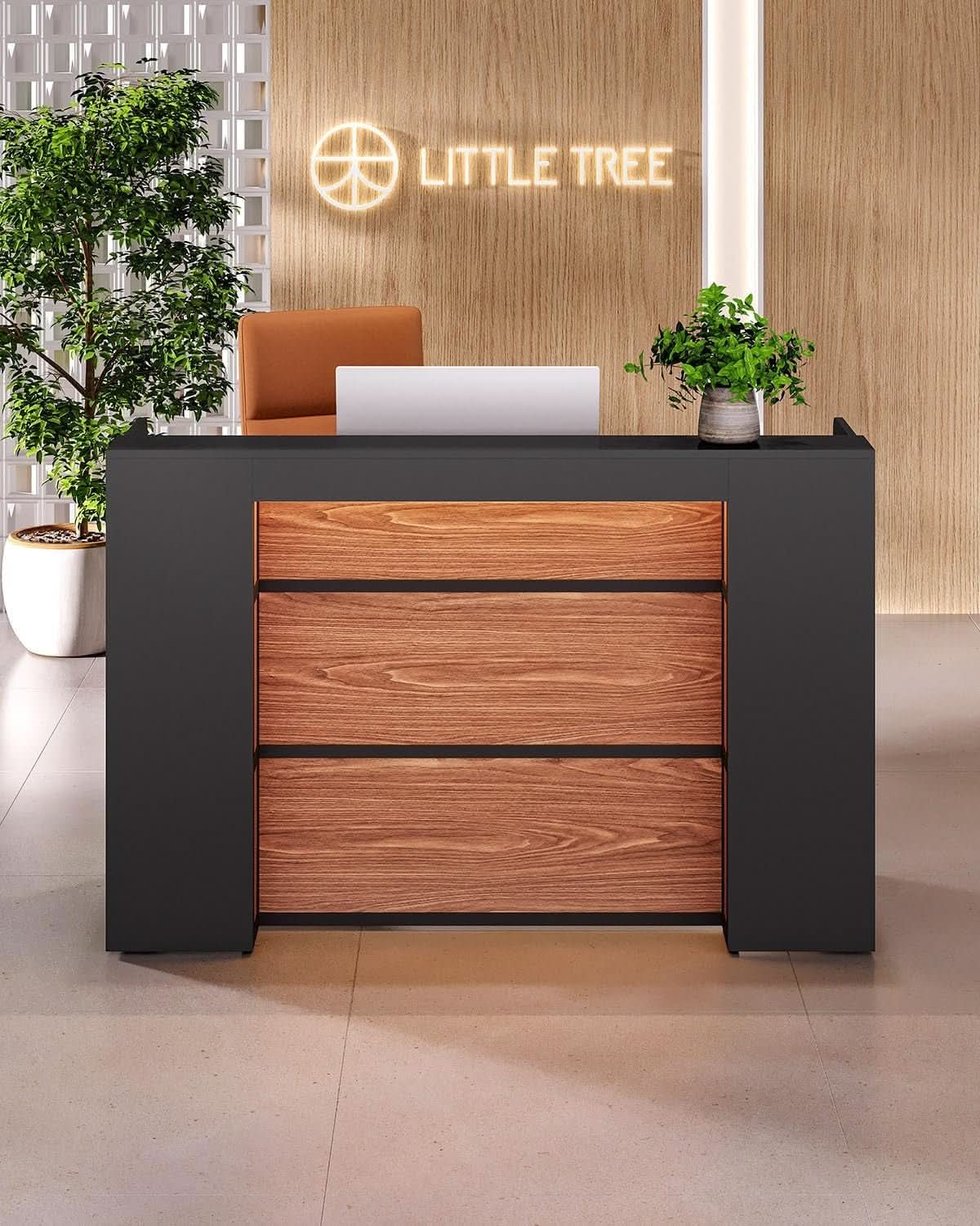 63 Inch Reception Desk Black And Brown Office Counter