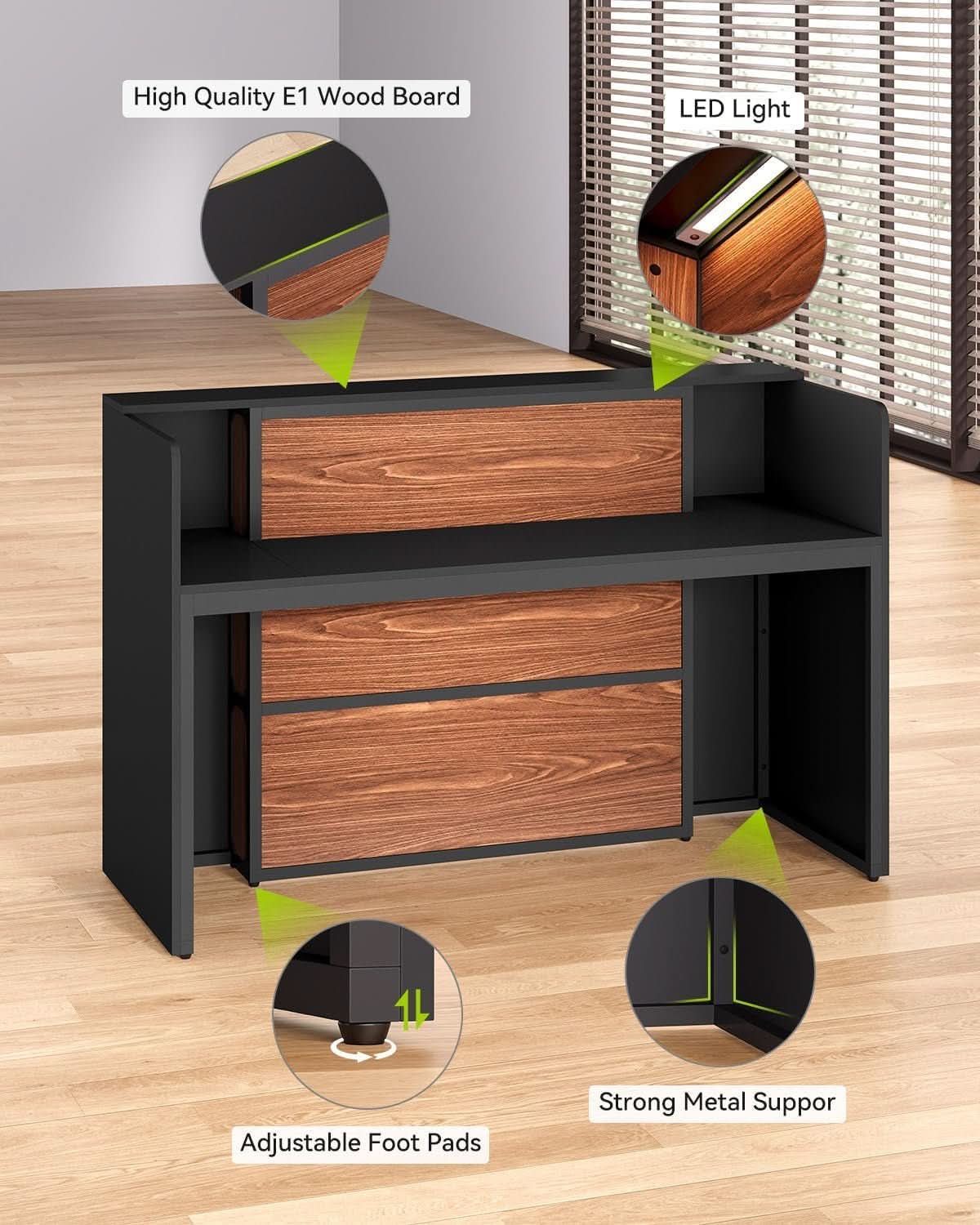 63 Inch Reception Desk Black And Brown Office Counter