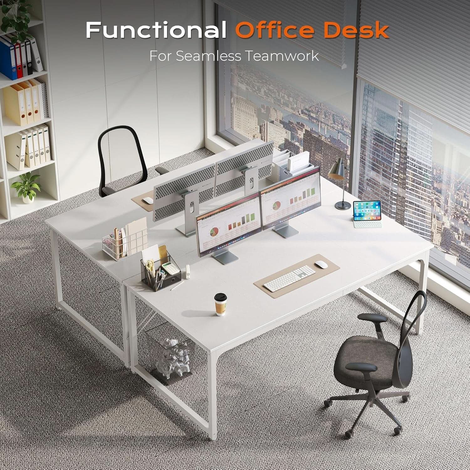 63 Inch White Computer Desk With Deep Desktop Home Office