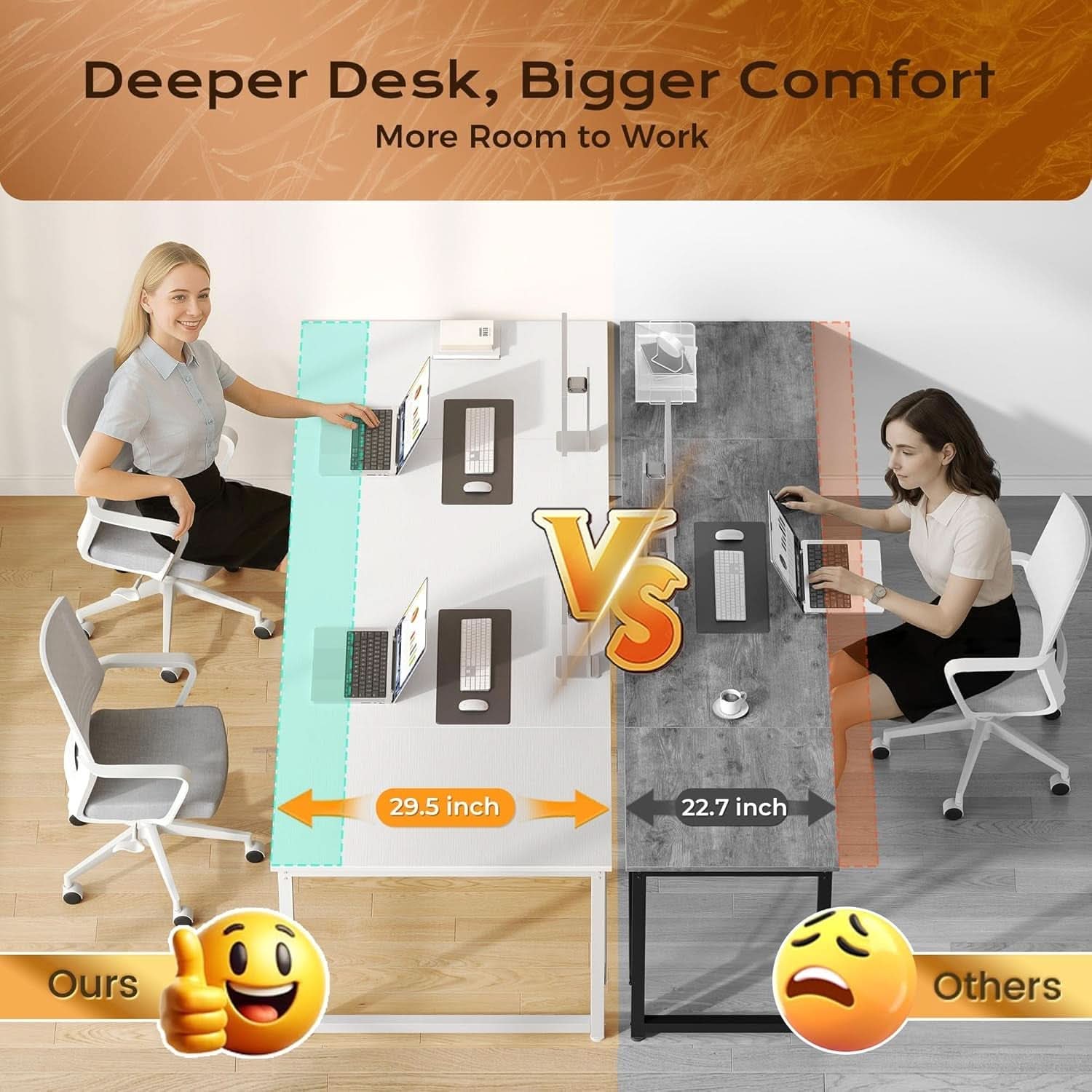 63 Inch White Computer Desk With Deep Desktop Home Office
