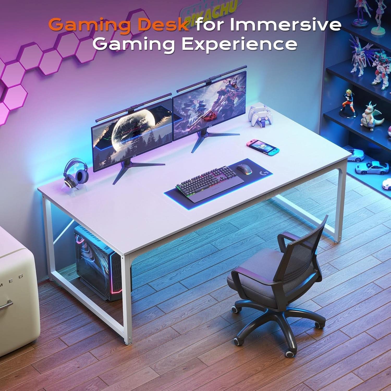 63 Inch White Computer Desk With Deep Desktop Home Office
