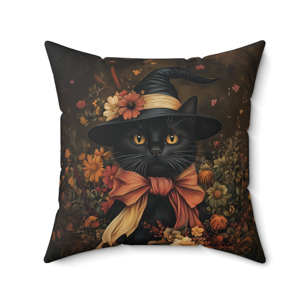 Microsuede Cushion / Halloween Art / Witch Hat Boho Cats