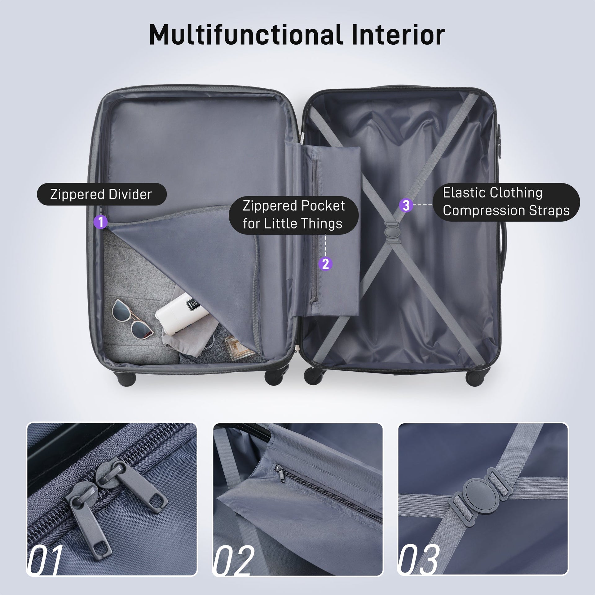 3 Piece Luggage Set Hardside Spinner Suitcase with TSA Lock 20' 24' 28' Available