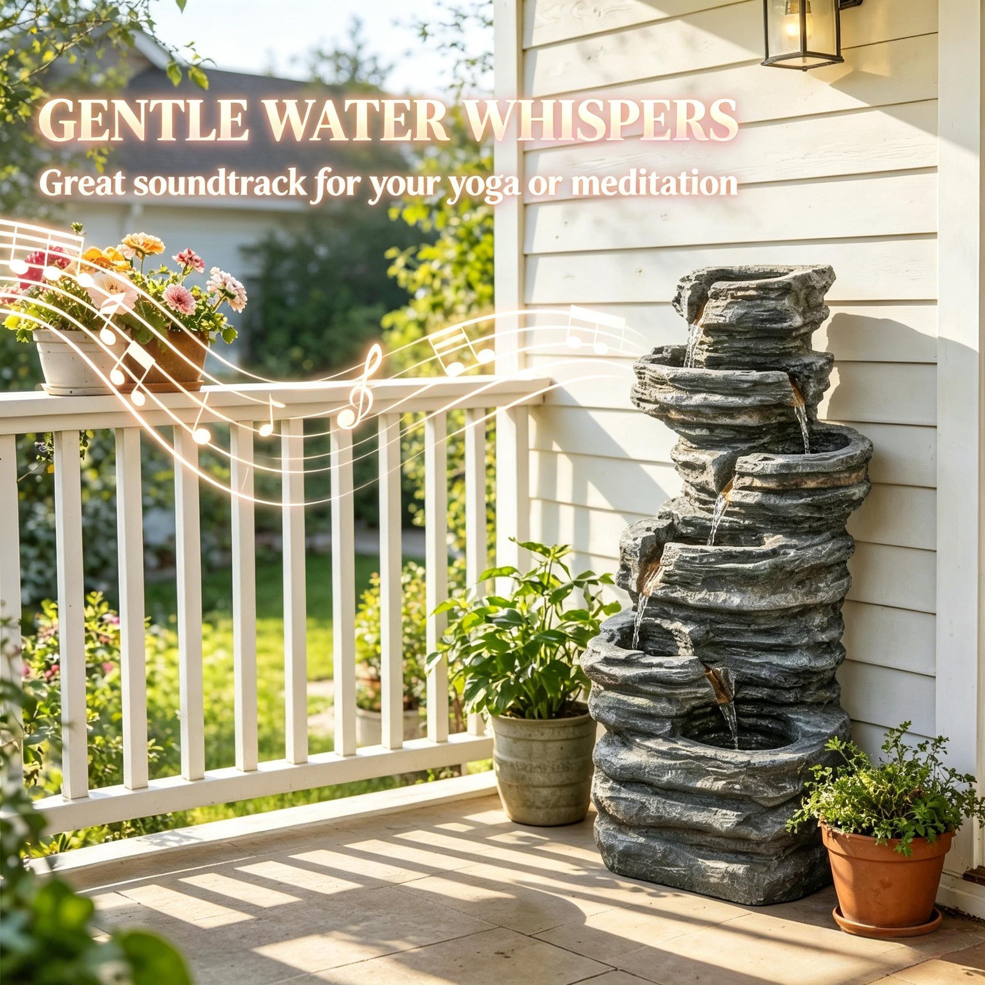 Resin 6 Tier Rock Cascade Outdoor Fountain 40 Inch LED