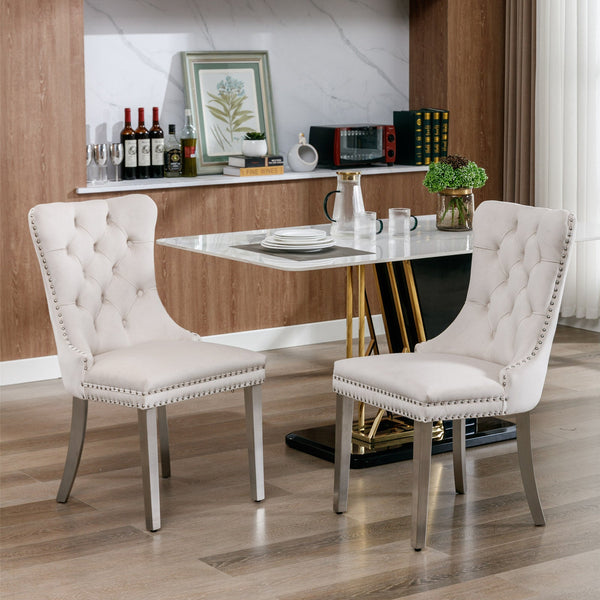 Nikki Collection Modern Tufted Solid Wood Velvet Upholstered Dining Chair with Chrome Legs