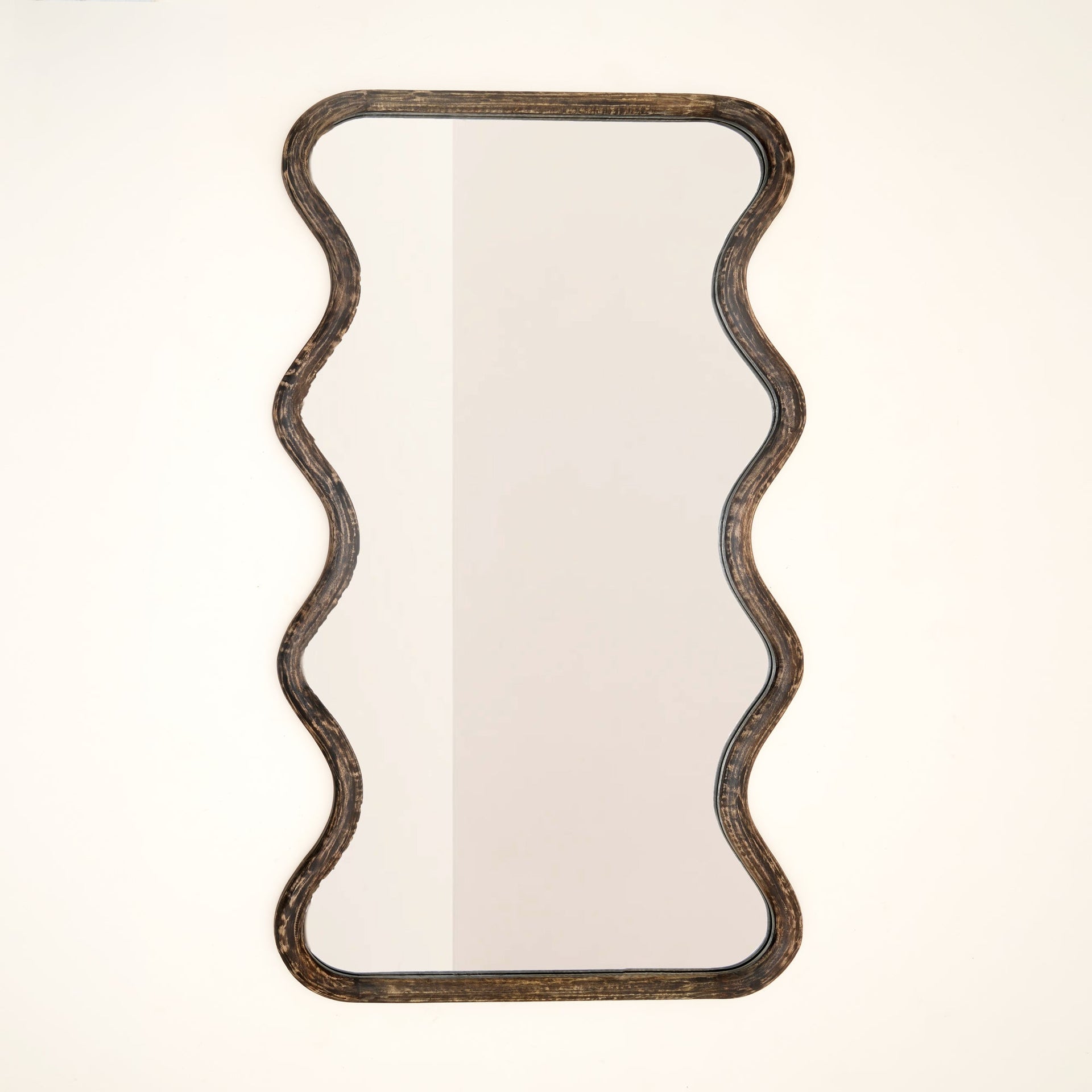 Wavy Full-Length Wall Mirror with Mango Wood Frame, 36x72