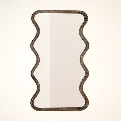 Wavy Full-Length Wall Mirror with Mango Wood Frame, 36x72