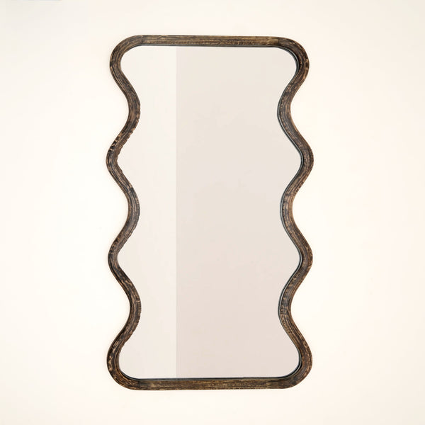 Wavy Full-Length Wall Mirror with Mango Wood Frame, 36x72