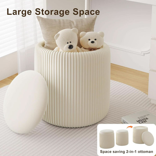 White Velvet Upholstered Storage Ottoman Vanity Set