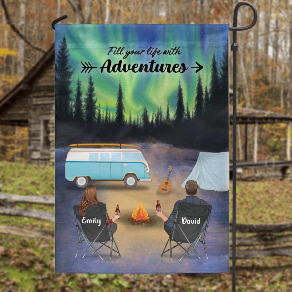 Personalized Camping Flag - Full Option (6 kids - 2 pets) - Best Gift For Camping Lovers - Fill Your Life With Adventures