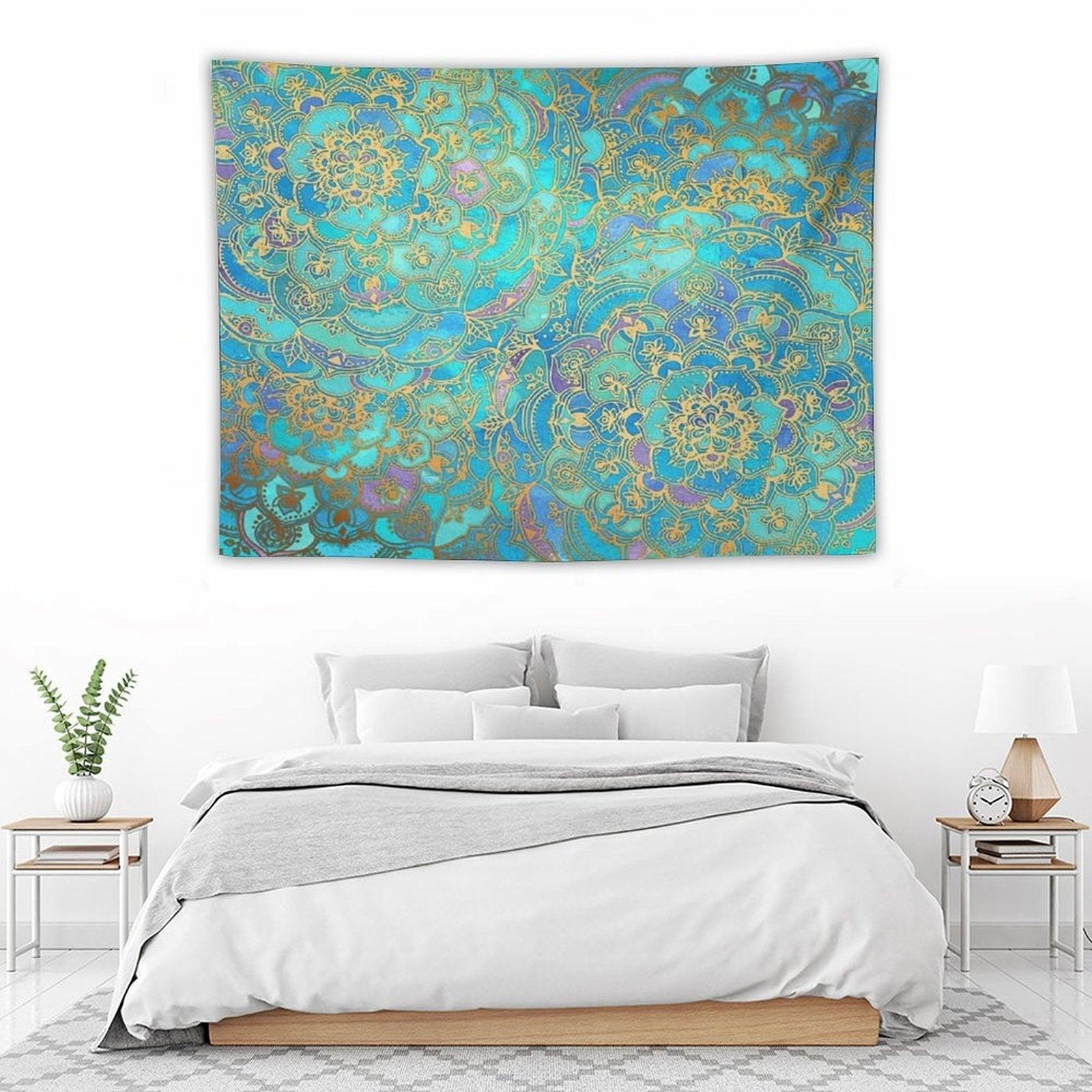 Sapphire & Jade Stained Glass Mandalas Tapestry