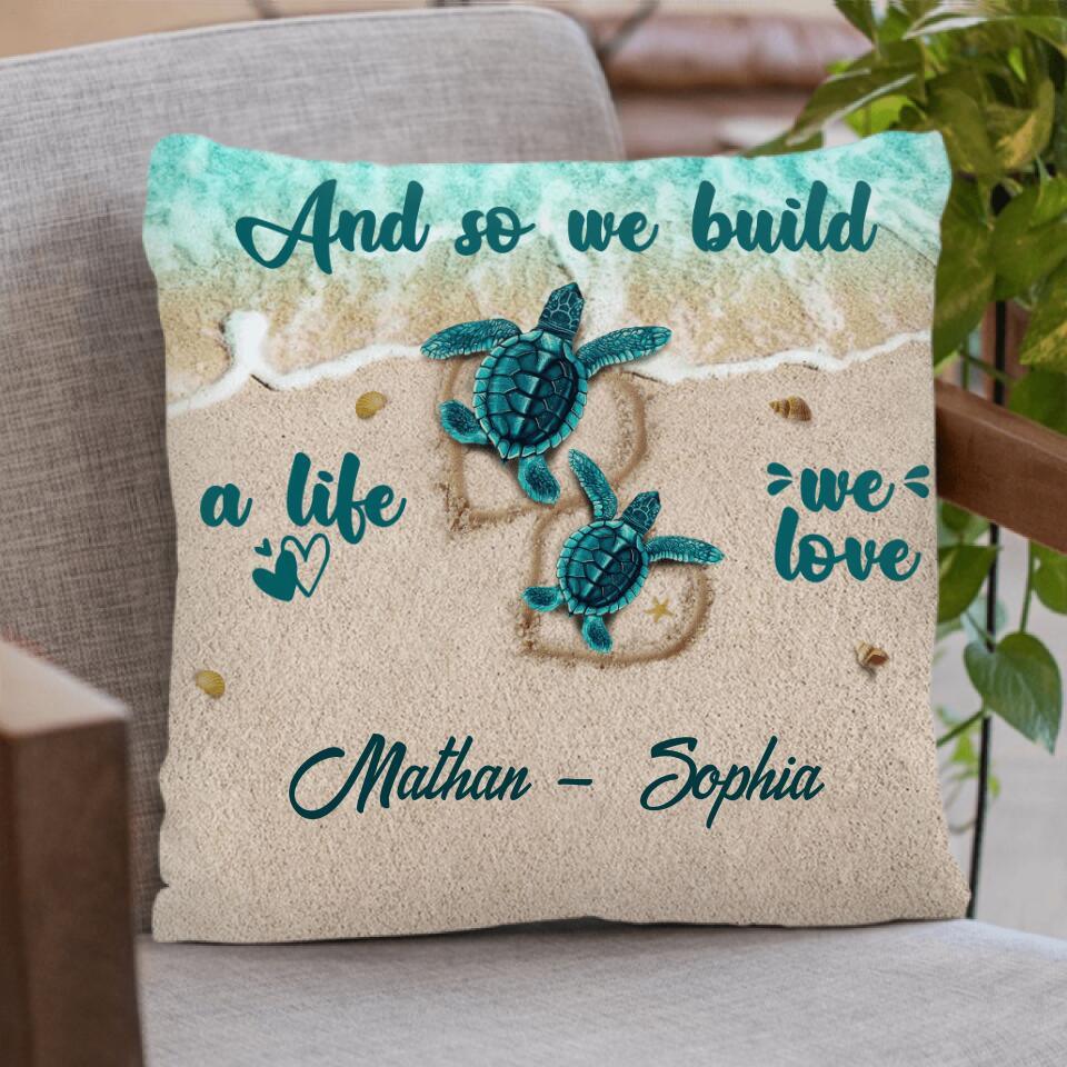 Personalized Turtle Pillow Cover - Up to 5 Baby Turtles - And So We Build A Life We Love