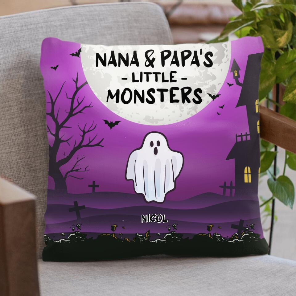 Personalized Halloween Ghost Pillow Cover - Best Gifts For Halloween Day - Nana & Papa's Little Monsters - OO6FHD