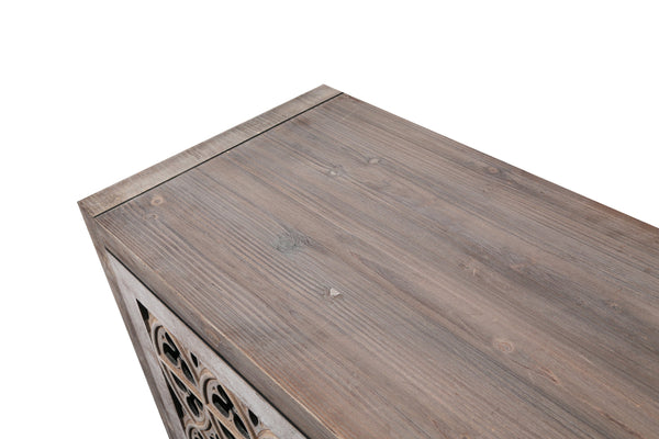 Hollow Four Door Antique Cabinet, American Country Style, Suitable for Living Room, TV Cabinet, Kitchen (Brown) Vtng Furniture