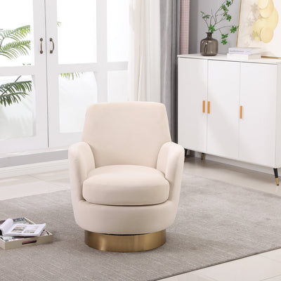 Beige Orange Velvet Swivel Barrel Chair