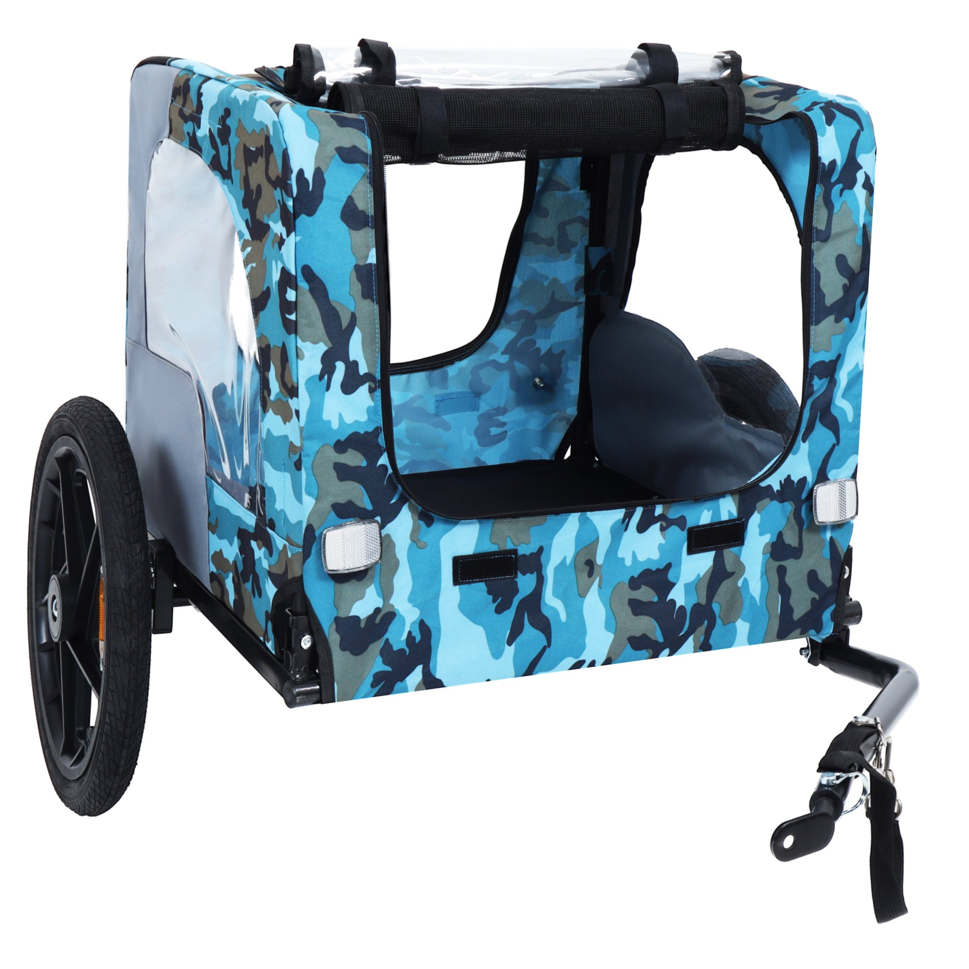 Outdoor Heavy Duty Collapsible Pet Bike Trailer with 16-Inch All-Terrain Wheels & Universal Hitch – Foldable Dog/Cargo Carrier Cart for Bicycles, blue, grey