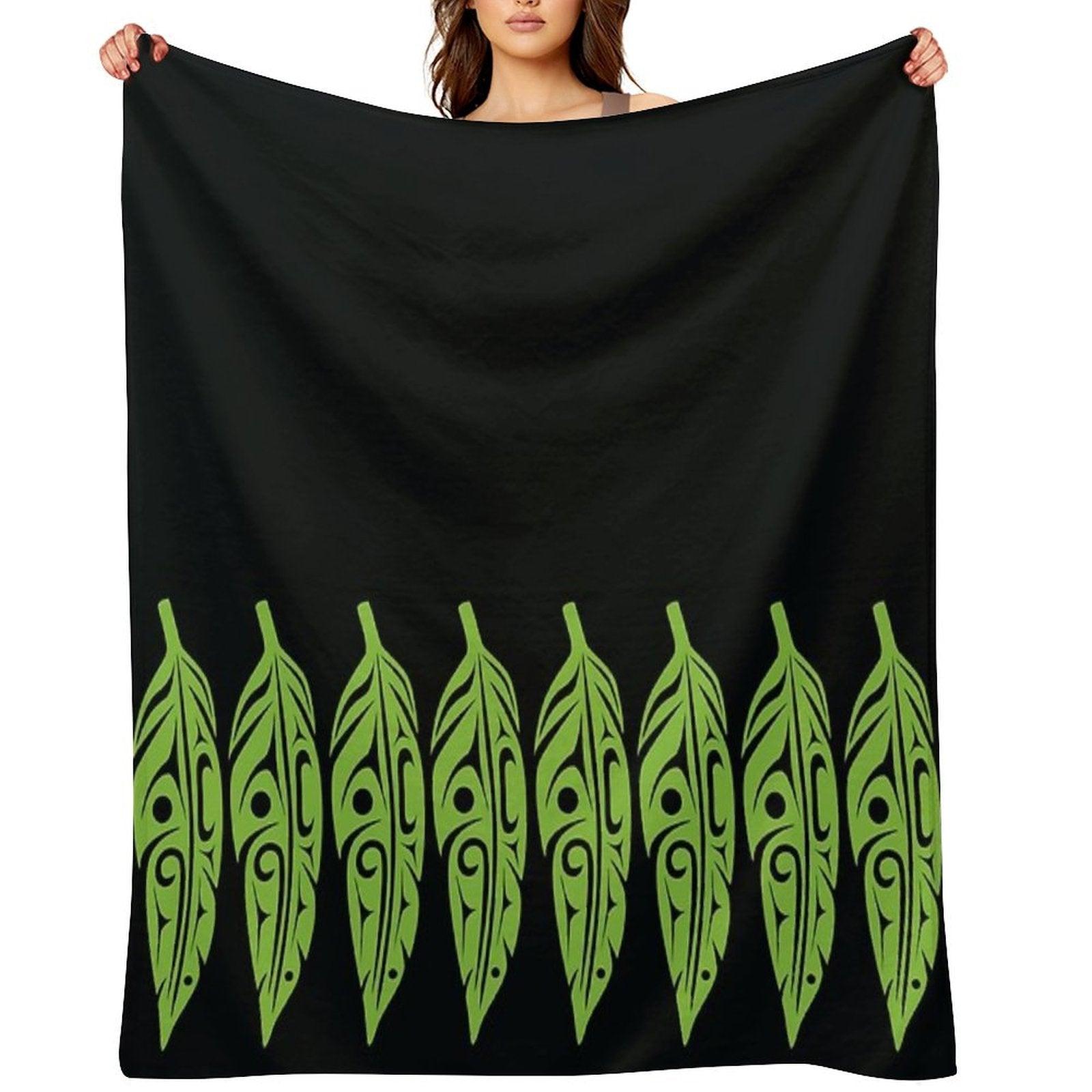 Feathers - Lime Green on Black Throw Blanket