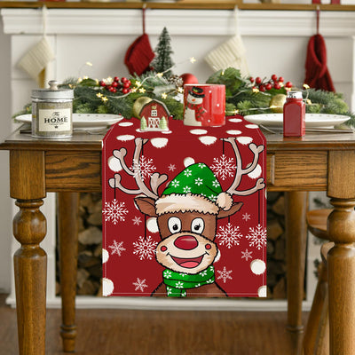 Christmas cartoon reindeer table flag Christmas snowflakes polka dot linen tablecloth kitchen table decoration tablecloth mat