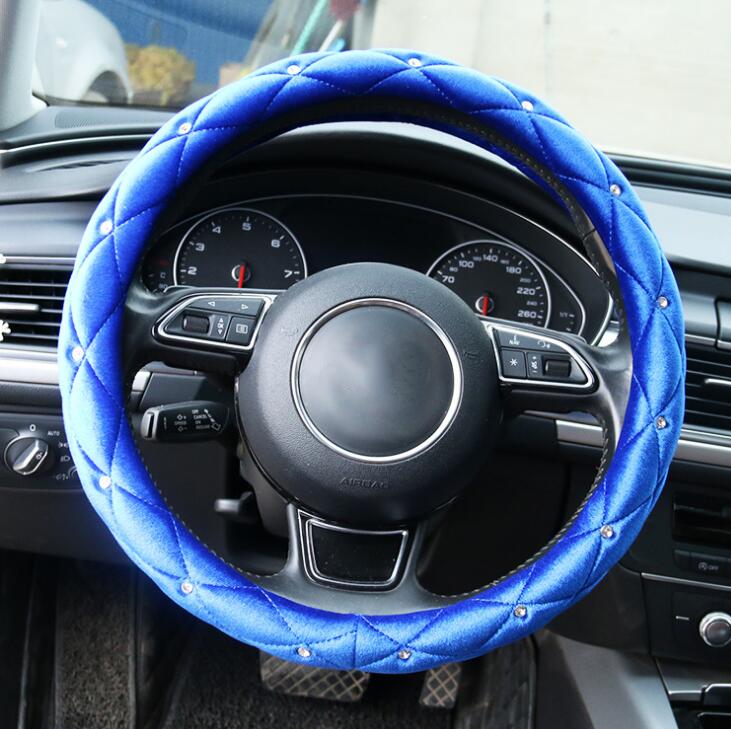 Leather Steering Wheel Covers Crystal Studded Rhinestone Car Steering-Wheel Cover Cases Pink Car Interior Accessories For Girls