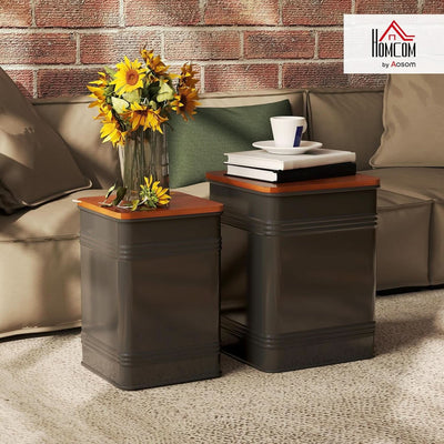 Industrial Black Storage Ottoman With Removable Lid