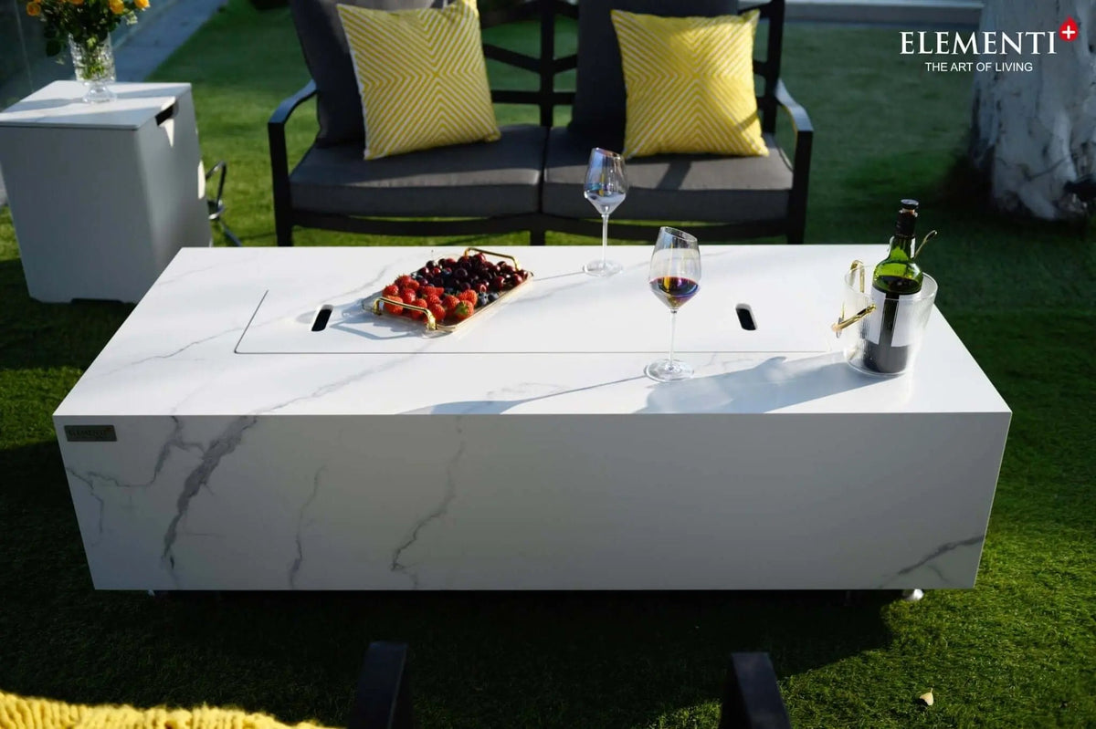 Carrara Marble Porcelain Fire Table — Elementi Plus