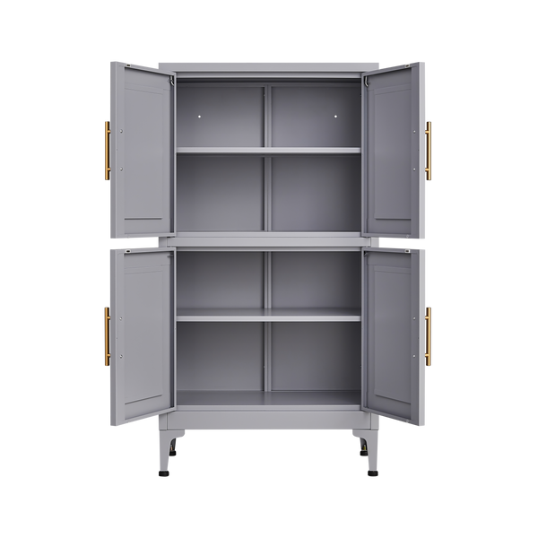 Grey metal kitchen storage cabinet, kitchen pantry storage cabinet with door and shelf, adjustable leveling feet