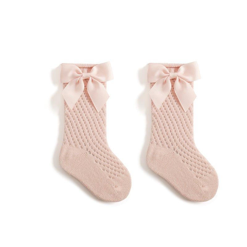 Children's Socks Combed Cotton Girl Baby Bow Princess Socks Hollow Mesh Dance Socks