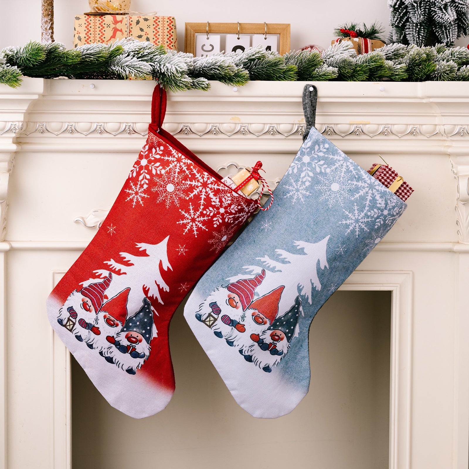 Christmas Decorations Rudolf Printed Christmas Socks Children's Gift with Large Christmas Socks