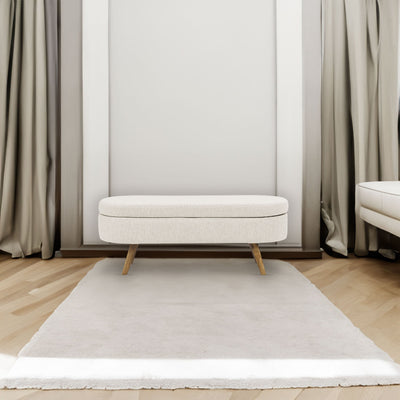 Ottoman Oval Storage Bench Rubber Wood Legs Beige(43.5