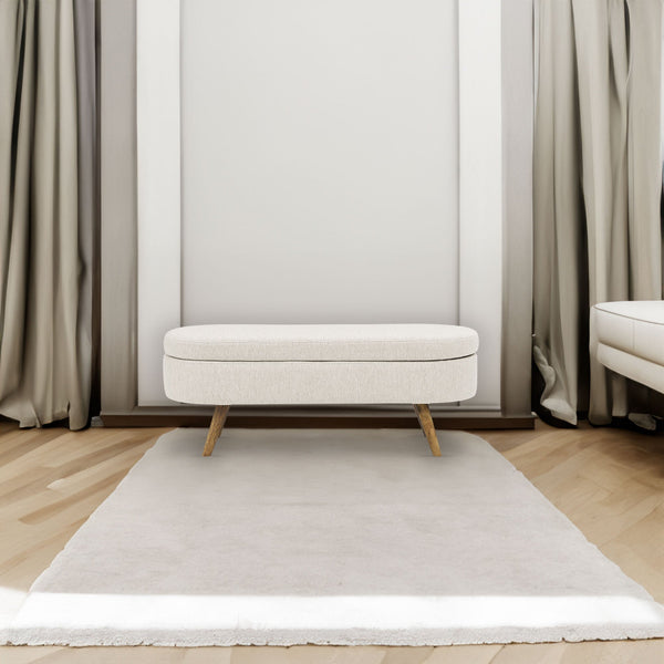 Ottoman Oval Storage Bench Rubber Wood Legs Beige(43.5