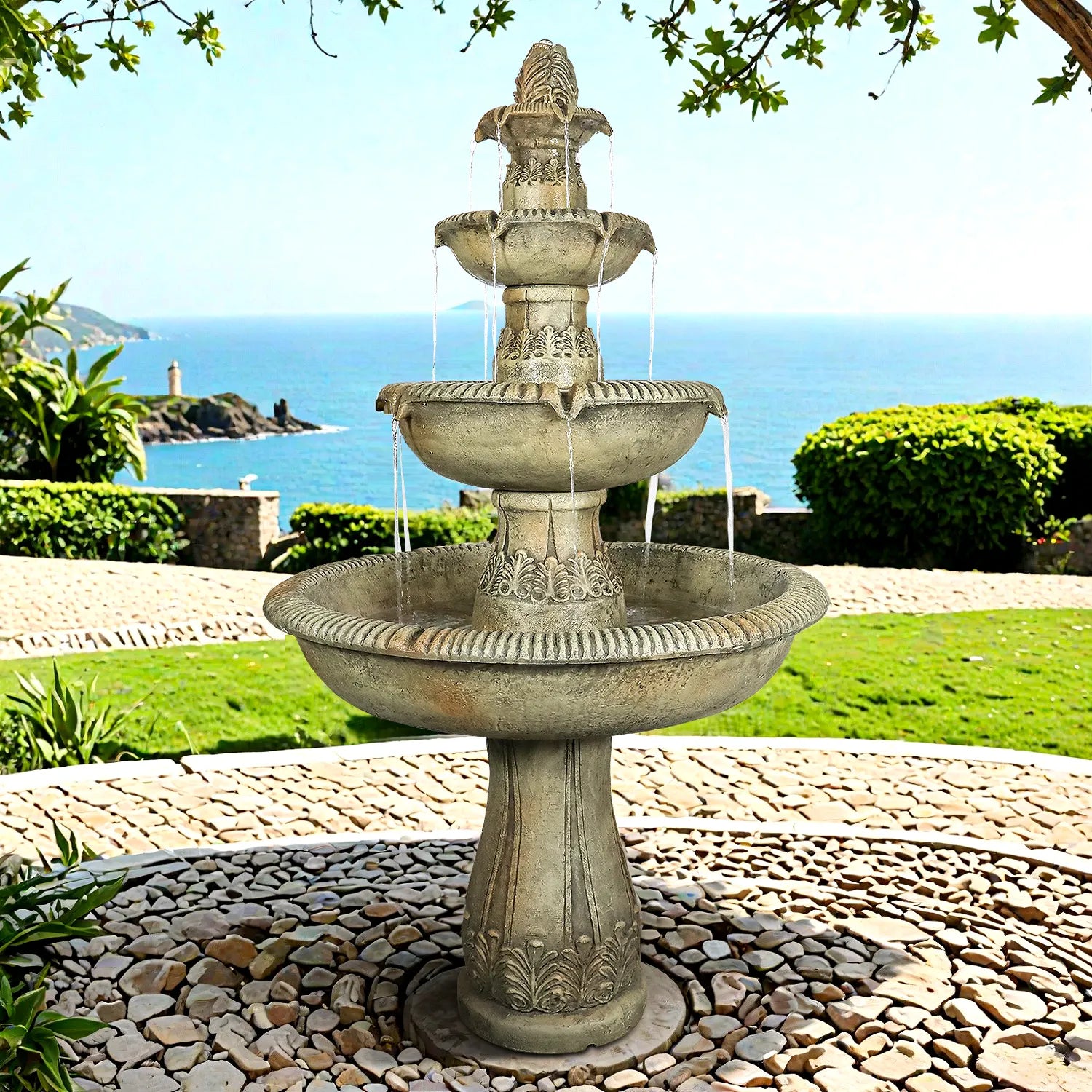Concrete Heritage 3 Tier Outdoor Water Fountain 63 in.