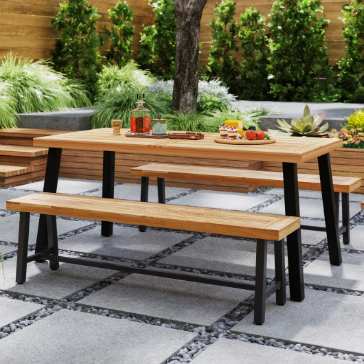 63 Inch 3-Person Acacia Patio Wood Outdoor Backless Bench-Set of 2