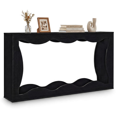 63 Inch Console Table 2-Tier Narrow Entryway Table with Wavy Edge Storage Shelf-Black