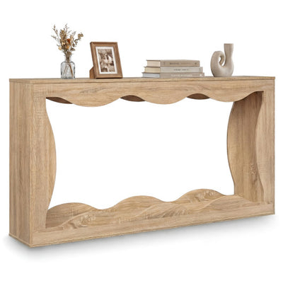 63 Inch Console Table 2-Tier Narrow Entryway Table with Wavy Edge Storage Shelf-Natural