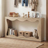 63 Inch Console Table 2-Tier Narrow Entryway Table with Wavy Edge Storage Shelf-Natural