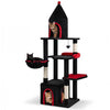 63 Inch Gothic Cat Tree with Condo and Top Cave for Large Cats 20+ LBS-Black - Black